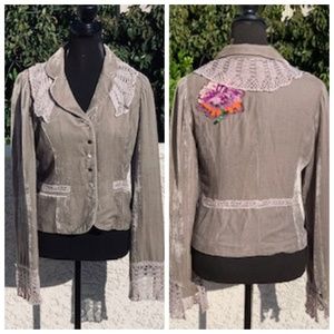 American Retro Paris Grey Velvet Crochet Jacket